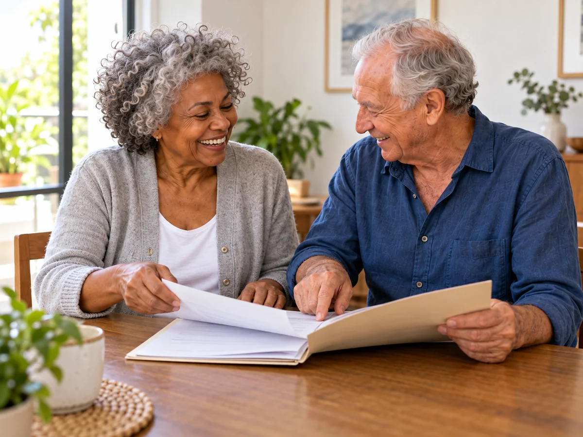 Retired couple reviewing their documents for the Colombia retirement visa at home